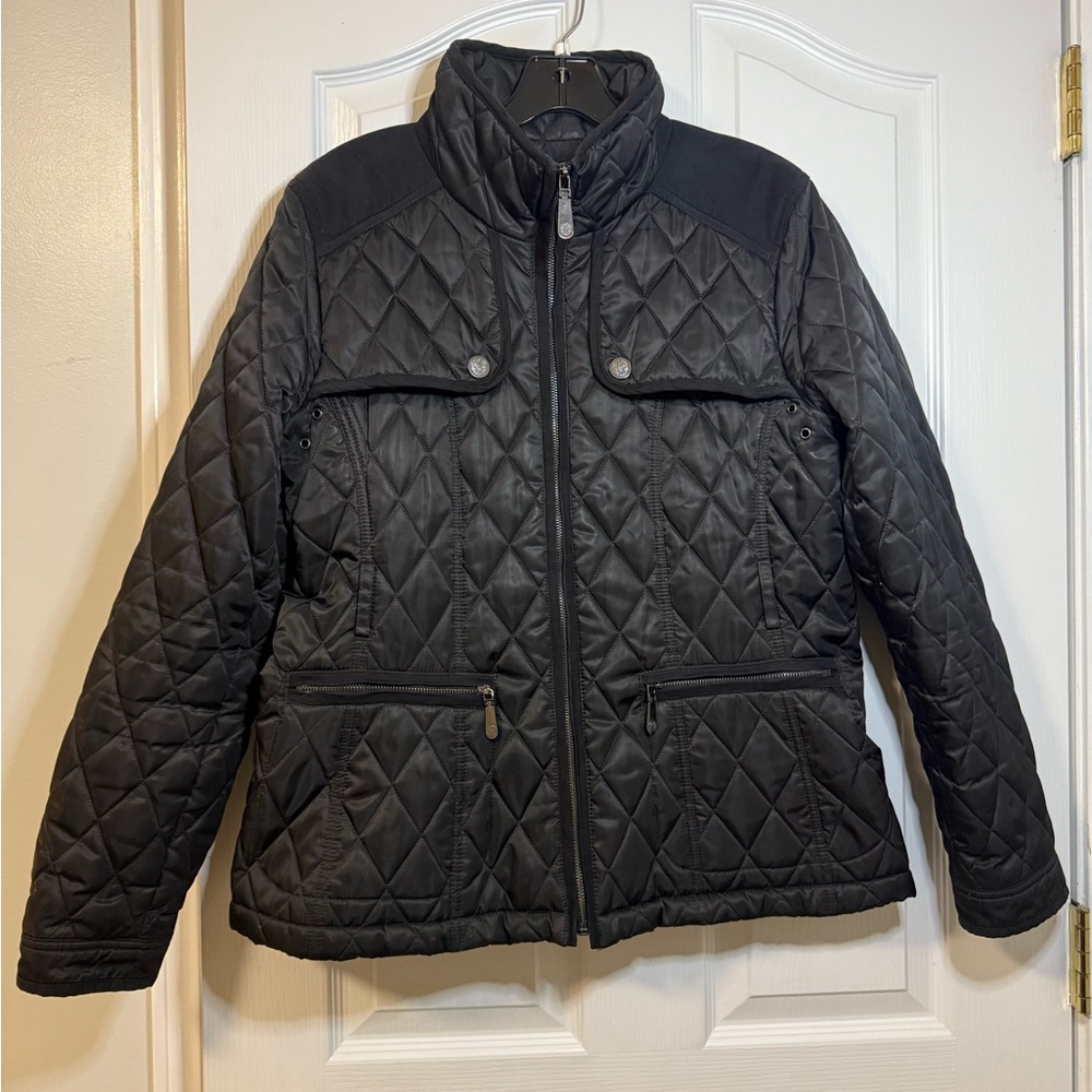 Vince Camuto Black Quilted Puffer Jacket Large (missing belt)